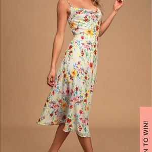 Blooming Beauty White Floral Cowl Neck Midi Dress